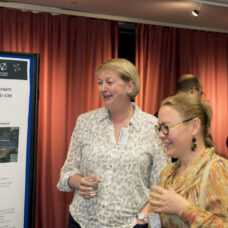 Maria Kämäri & Eva Skarbøvik, NIBIO, Norway, looking at Eva's poster on”Sensors for stakeholders?” from NORDBALT ECOSAFE: Nitrogen and phosphorus load reduction approach within safe ecological boundaries for the Nordic Baltic region - Nibio, where Syke is also a partner. Photo credit: Paul Glendell